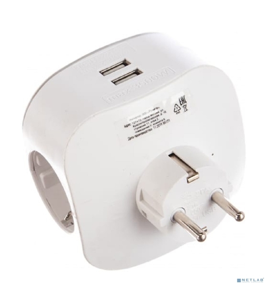 Сетевой разветвитель ЭРА SP-3e-USB-2A, белый