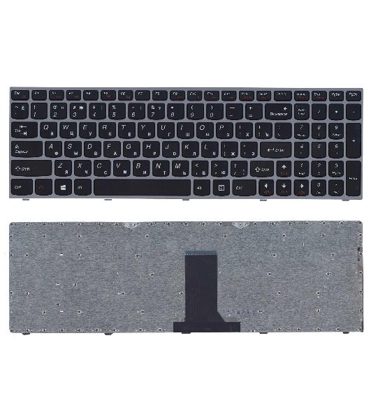 Клавиатура для ноутбука Lenovo IdeaPad B5400 M5400 черная с серебристой рамкой