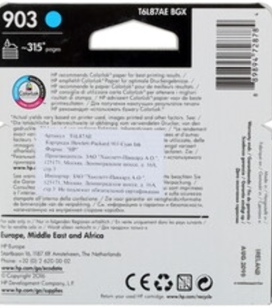 Картридж струйный HP 903 T6L87AE голубой для HP OJP 6960/6970 (315стр.)