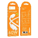 Кабель USB2.0 Hoco Type-C/Type-C, 3А, 60Вт, нейлоновая оплетка, X113, 1м, белый, коробка, фото 1