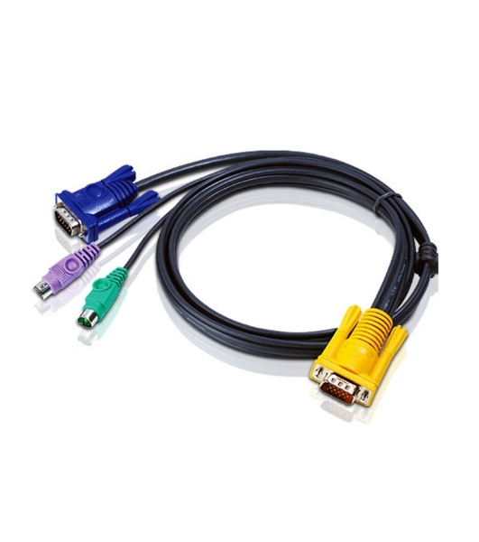 Шнур, мон+клав+мышь PS/2, SPHD15=>HD DB15+2x6MINI-DIN ATEN (2L-5202P) Male-3xMale, 8+6+6 проводов, опрессованный, 1.8 метр., черный