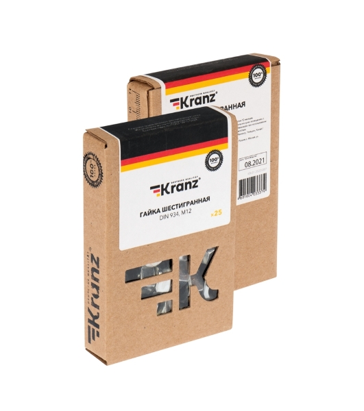 Гайка шестигранная Kranz DIN 934, M12, упаковка поставщика (20 кг./1 600 шт.)