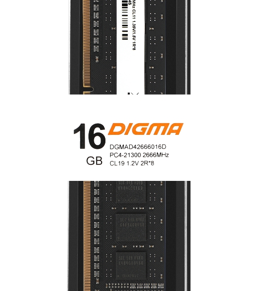 Оперативная память Digma, DDR4, 16GB (1x16GB), 2666MHz, CL19, DIMM