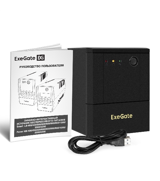 Источник бесперебойного питания ExeGate Power NB-2200.LED.AVR.4SH.USB (2200VA/1300W, LED, AVR, 4*Schuko, USB, батарея 12V 9Ah - 2 шт., металлический корпус, Black)