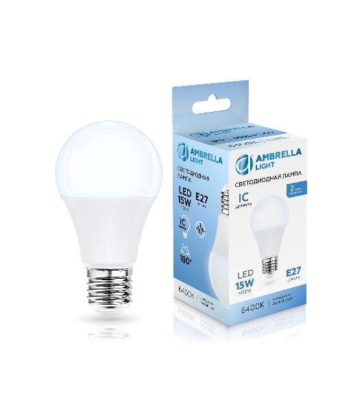 Лампа светодиодная 601506 LED A60 15W IC E27 6400K 175-265V