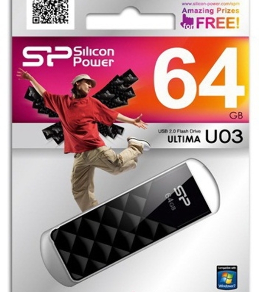 Флешка USB Silicon Power R/W USB 64Gb Ultima U03 SP064Gb,UF2U03V1K USB 2.0, черный