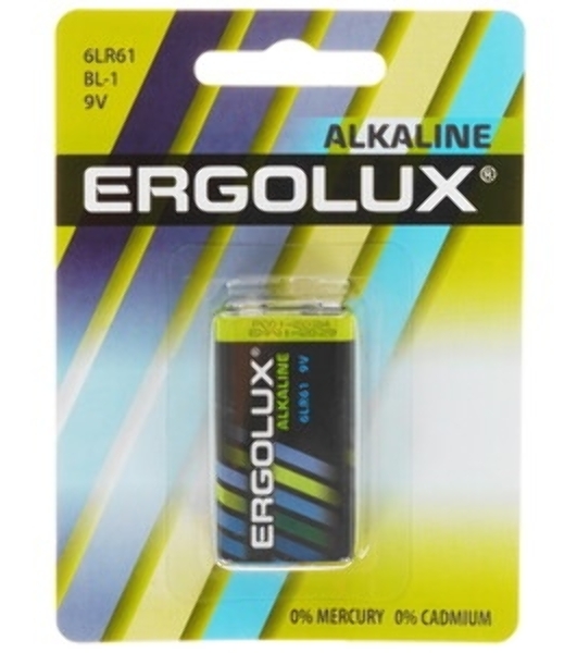 Элемент питания алкалиновый Ergolux 'крона' 6LR61 BL-1 6LR61 BL-1 9В Alkaline (блист.1шт)