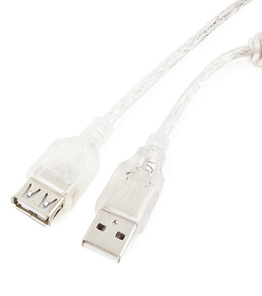 Кабель Cablexpert USB2.0 Pro, AM/AF, 3м, экран, 2 феррит.кольца, прозрачный (CCF-USB2-AMAF-TR-10)
