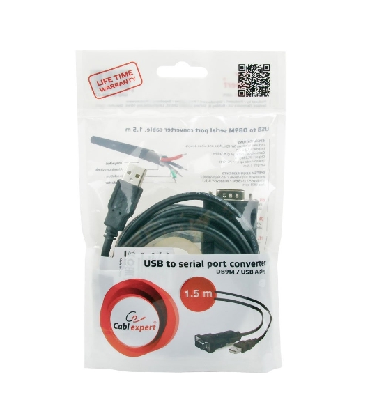 Конвертер USB->SERIAL Cablexpert UAS-DB9M-02 AM/DB9M, 1,5 м, PL2303TA, WinXP-Win8, черный, пакет