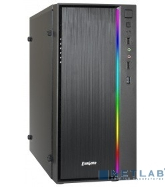 Компьютерный корпус Minitower ExeGate mEVO-9301 Black-RGb light, ATX, (500NPX), 2*USB+1*USB 3.0, HD Audio