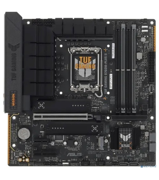 Материнская плата ASUS TUF GAMING B760M-PLUS II, LGA 1700, Intel B760, 4xDDR5, 4xSATA, 3xM.2, 1xPCIe 5.0 x16, 1xPCIe x4, 1xPCIe x1, 1xUSB-A 3.2 Gen 2, 2xUSB-A 3.2 Gen 1, 4xUSB 2.0, 1xUSB-C 3.2 Gen 2x2, 1x2.5Gb LAN, 5x3.5 мм, 7.1, mATX