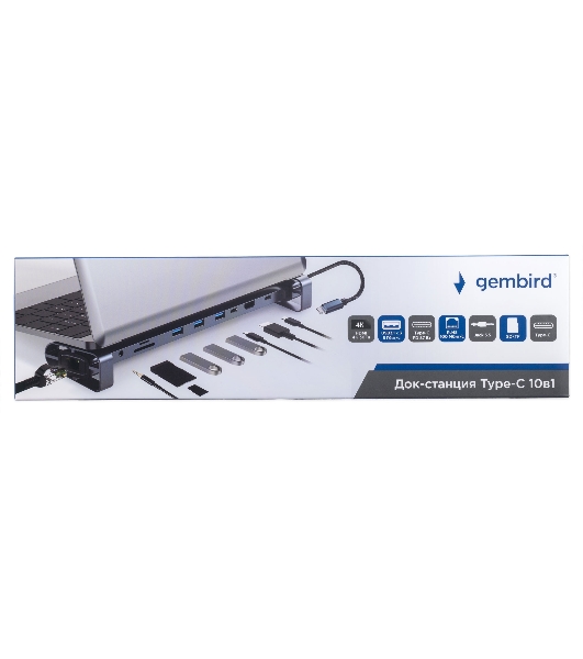 Док-станция Gembird UHB-D5, USB Type-C, 3xUSB 3.1, Type-C PD87W, Jack 3.5, SD/TF, HDMI, RJ45, USB Type-C, USB