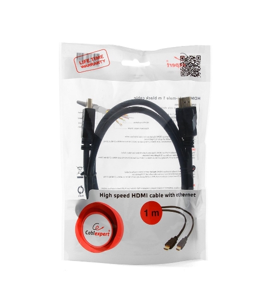 Кабель Cablexpert HDMI CC-HDMI4-1M, 19M/19M, v2.0, медь, позол.разъемы, экран, 1м, черный, пакет
