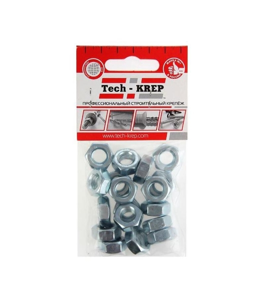 Гайка шестигранная Tech-Krep 103027 М10 цинк. DIN 934 (уп.18 шт) пакет