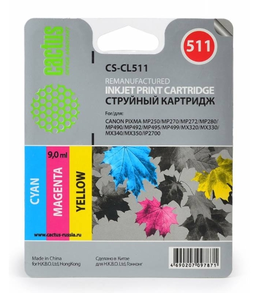 Картридж струйный Cactus CS-CL511 многоцветный (9 мл) для Canon MP240 MP250 MP260 MP270 MP480