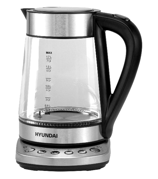 Чайник электрический Hyundai HYK-G3026 1.7л. 2200Вт серебристый/черный (корпус: стекло)