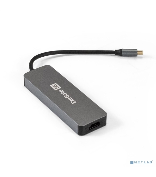 USB-концентратор ExeGate DUB-31C/PD/H (кабель-адаптер USB Type-C --> 3xUSB3.0 + PD 60W + HDMI 4K@30Hz, Plug&Play, серый)