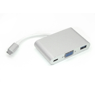 Адаптер Type-C на VGA, USB 3.0 + Type-С для MacBook, серебристый