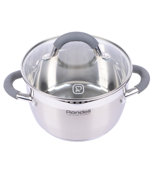Кастрюля Rondell RDS-023 с\кр 18 см, (2,3л) Flamme (нерж.сталь 18/10,ручки из нерж.стали со вставкой силикон)