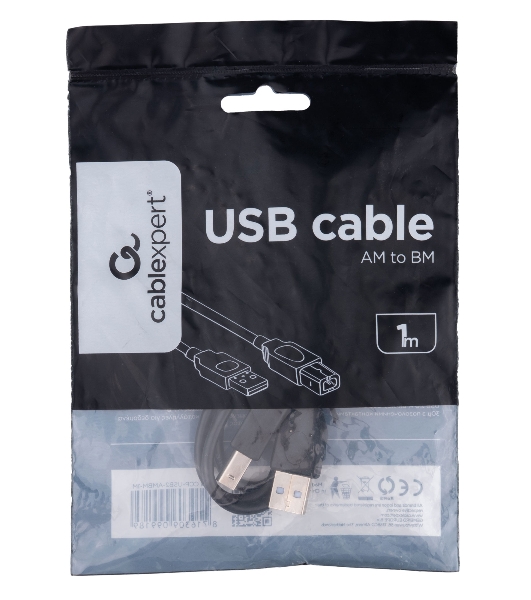 Кабель USB2.0 Cablexpert CCP-USB2-AMBM-1M, AM/BM, медь, двойной экран, Pro, 1м, черный, пакет