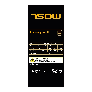 Блок питания Power Supply HSPD, 750W 80 PLUS Gold (ATX, 3.1, PCIe 5.1, Full modular, 1x24(20+4)pin 600мм, 2xCPU 8(4+4)pin 700мм, 2xPCIe*2 8(6+2)pin 550+150мм, 1x12V(2x6) 12+4pin 600W 550мм 2xSATA*3 500+150+150мм, 1xMOLEX4pin*3+FDD 500+150+150+150мм, Active, 120x120мм, 150x140x86мм, APFC, OVP, UVP, SCP, OCP, OTP, OPP, NLO, SIP, black)