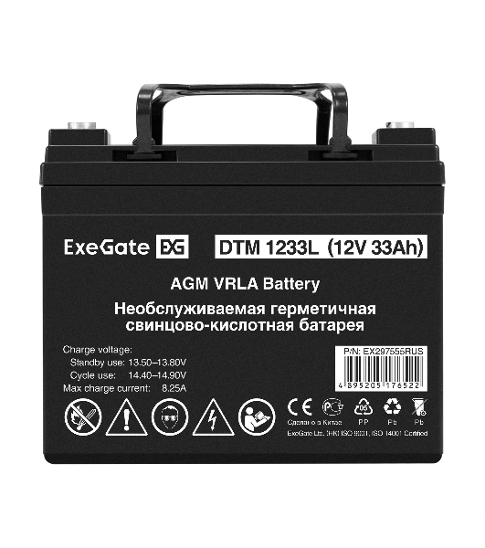 Аккумуляторная батарея ExeGate DTM 1233L (12V 33Ah, болт М6)
