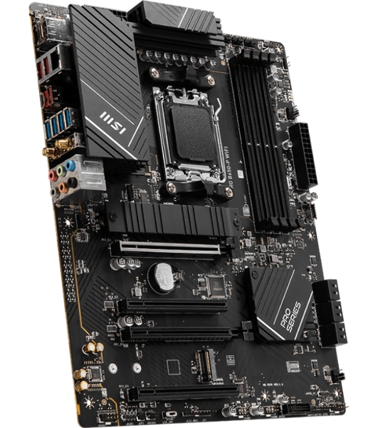 Материнская плата MSI PRO B650-P WIFI, AM5, AMD B650, 4xDDR5, 6xSATA, 2xM.2 (PCIe 4.0), 2xPCIe 4.0 x16, 2xPCIe 3.0 x16, 1xHDMI, 1xDP, 1x2.5Gb LAN, Wi-Fi, Bluetooth, 1xUSB-C 20Gbps, 3xUSB-A 10Gbps, 4xUSB-A 5Gbps, 3x3.5 мм, 7.1, чёрный, ATX