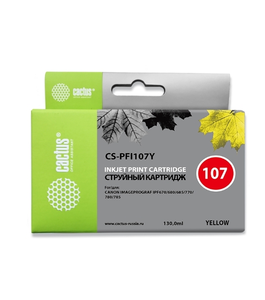 Картридж струйный Cactus CS-PFI107Y желтый (130мл) для Canon IP iPF670/iPF680/iPF685/iPF770/iPF780/iPF785/