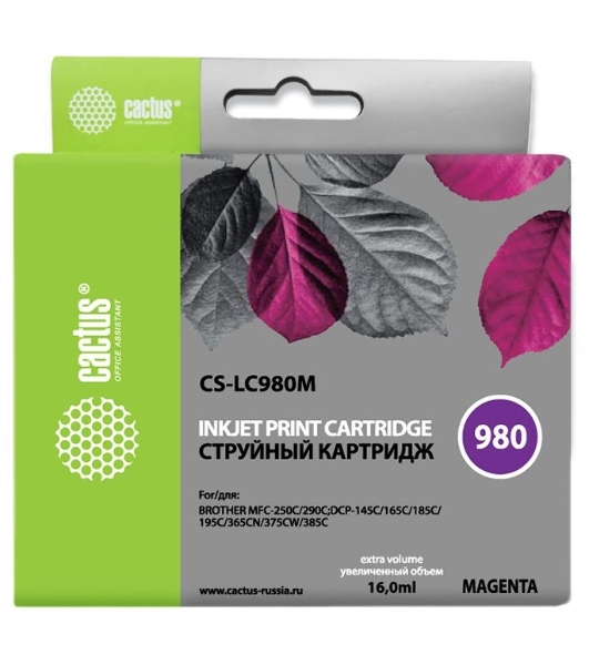 Картридж струйный Cactus CS-LC980M пурпурный (16 мл) для Brother DCP-145C/165C MFC-250C/290C