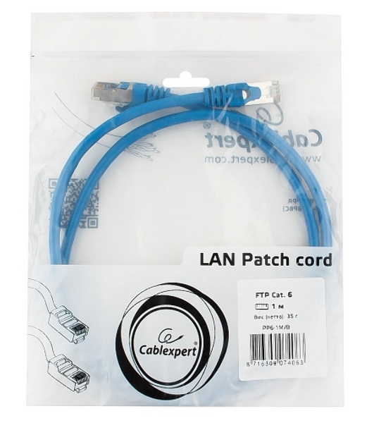 Патч-корд FTP Cablexpert cat.6, 1м, литой, многожильный, черный