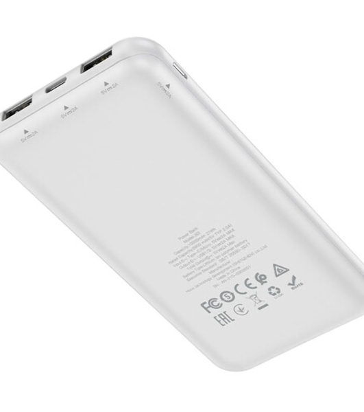 Портативный аккумулятор 10000mAh 2USB+1Type-C+1Micro USB 2.0A Hoco J158A (White)