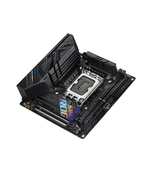 Материнская плата ASUS ROG STRIX B760-I GAMING WIFI, LGA 1700, Intel B760, 2xDDR5, 4xSATA, 2xM.2, 1xPCIe 5.0 x16, 1xHDMI, 1xDP, 1x 2.5Gb LAN, 3xUSB-A 2.0, 3xUSB-A 3.2 Gen 1, 1xUSB-C 3.2 Gen 1, 1xUSB-C 3.2 Gen 2x2, 5x3.5 мм, 7.1, Mini-ITX