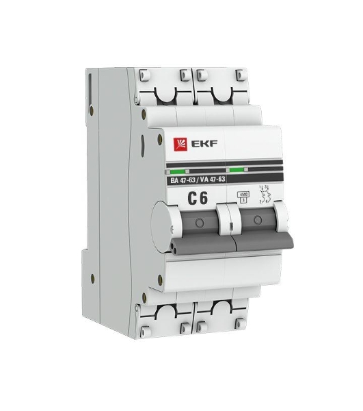 Выключатель автоматический модульный 2п C 6А 4.5кА ВА 47-63 PROxima EKF mcb4763-2-06C-pro