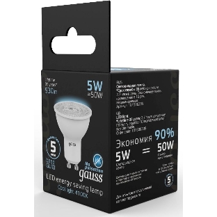 Лампа светодиодная Gauss черный 5Вт цок.: GU10 рефлек. 220B 4100K св. свеч. бел. ней. MR16 (упак.: 10 шт)