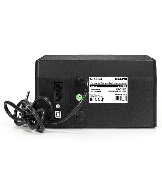 Источник бесперебойного питания ExeGate NEO Smart LHB-1000.LCD.AVR.8SH.CH.USB 1000VA/650W, LCD, AVR, 8*Schuko, USB, 4*USB-порта для зарядки, черный