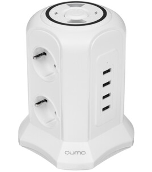 Сетевой фильтр Qumo Power Tower Pro + Wireless SFU2 (P-0010) черный, 6 розеток