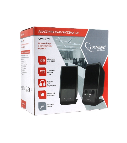 Акустическая система Gembird SPK-510, черный, 6 Вт, рег. громкости, разъем для наушников,USB-питание