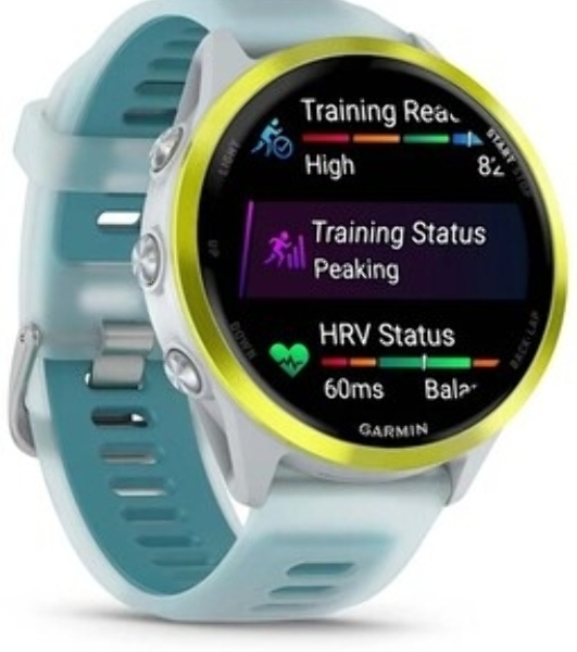 Умные часы Garmin Forerunner 970, 1.4' AMOLED, Wi-Fi, Bluetooth, NFC, 50м, белый / желтый / бирюзовый