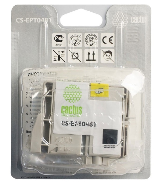 Картридж струйный Cactus CS-EPT0481 черный (14,4 мл) для Epson Photo R200/R220/R300/R320/R340/RX500/RX600/RX620/RX640