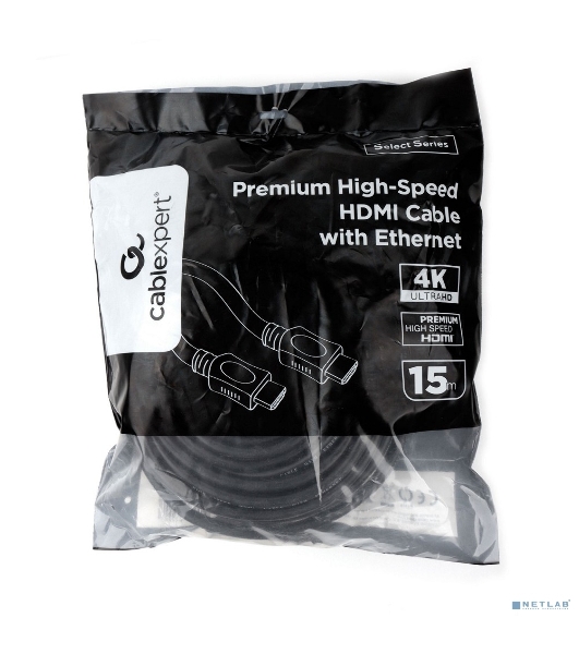 Кабель HDMI Cablexpert CC-HDMI4L-15M, 15м, v2.0, 19M/19M, серия Light, черный, позол.разъемы, экран, пакет