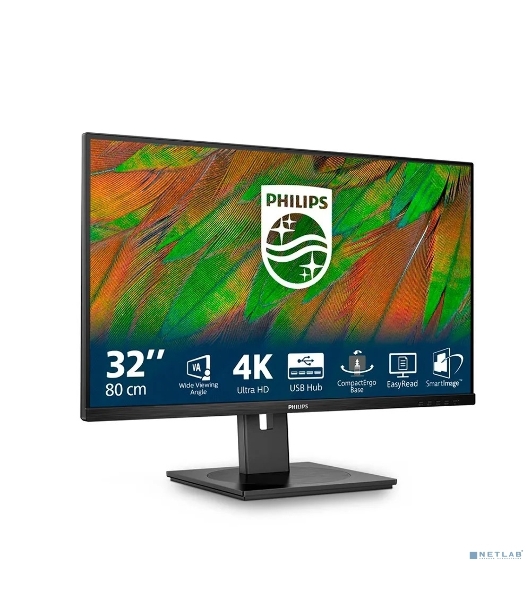 Монитор 31.5' Philips 32B1N3800 VA 3840x2160, 60 Гц, 4 мс, 16:9, 350 кд/м², 2xHDMI 2.0, DP 1.4, 3.5 Jack, USB Hub (4x USB 3.2 Gen1), динамики (2x3 Вт), HDR10, черный