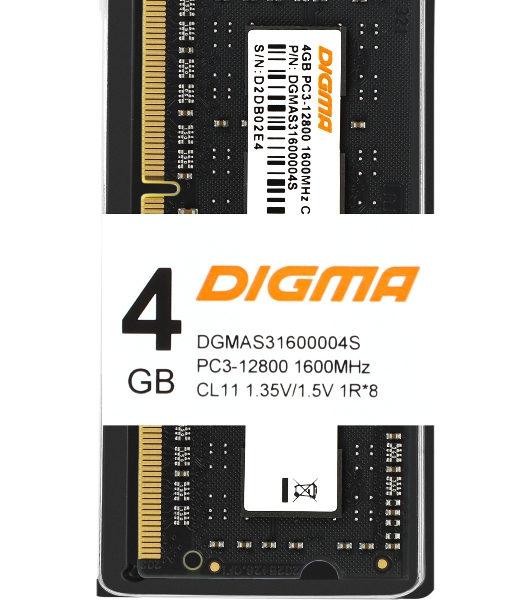 Оперативная память Digma, DDR3, 4GB (1x4 GB), 1600 MHz, CL11, SO-DIMM