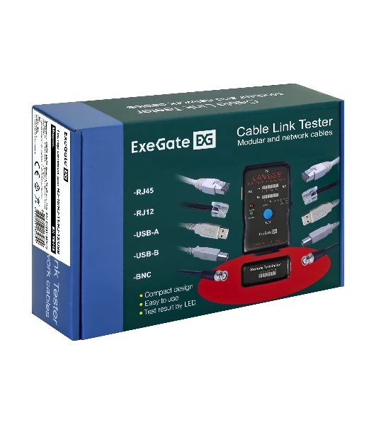 Тестер сетевой ExeGate EX293160RUS EX-T5448 для RJ-45/RJ-11/RJ-12/USB