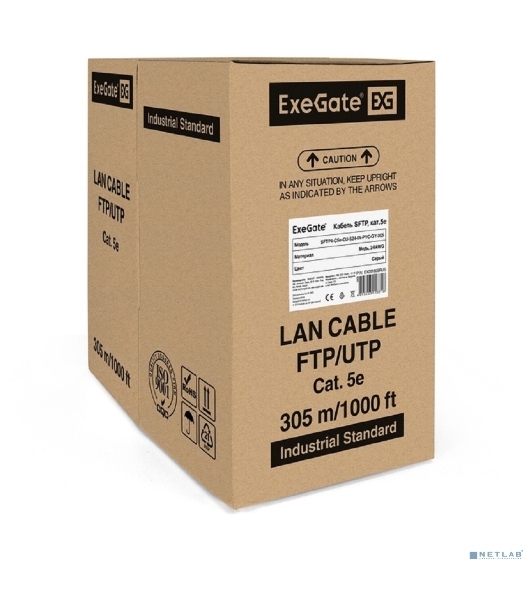 Кабель ExeGate SFTP 4 пары кат.5e медь, 24AWG, экран, бухта 305м, серый, PVC