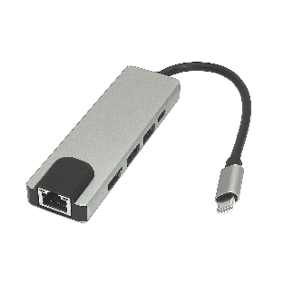 Адаптер Type-C на HDMI, USB 3.0*2 + RJ45 + Type-C, серебро
