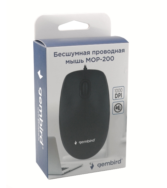 Мышь проводная Gembird MOP-200 черный, 1000 dpi, USB, кнопки - 3