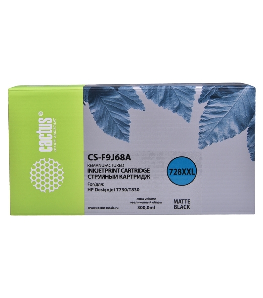 Картридж струйный Cactus CS-F9J68A (728XXL) черный матовый (300 мл) для HP DJ T730/T830