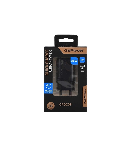 Сетевое зарядное устройство GOPOWER 1USB+1TYPE-C 35W QC3.0 00-00028403 черный