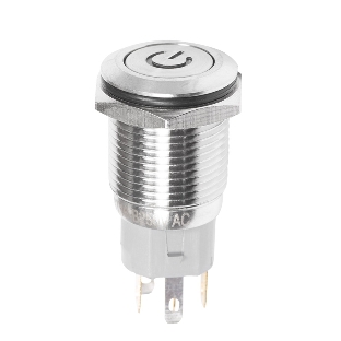 Кнопка антивандальная Rexant Ø16 250В Б/Фикс (5с) (ON)-OFF плоская подсв/красная POWER