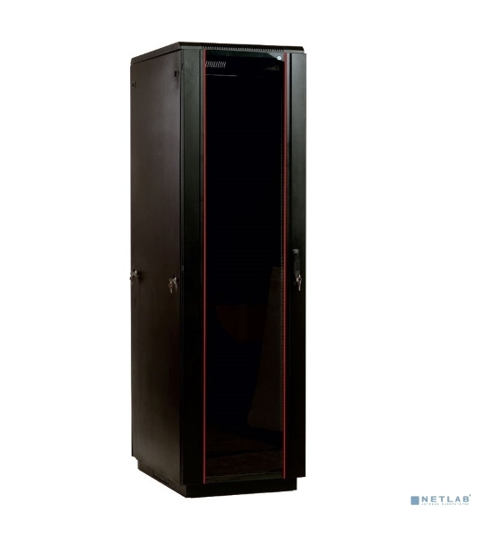 Шкаф телекоммуникационный напольный 42U (600x1000) дверь стекло (3 места), черный